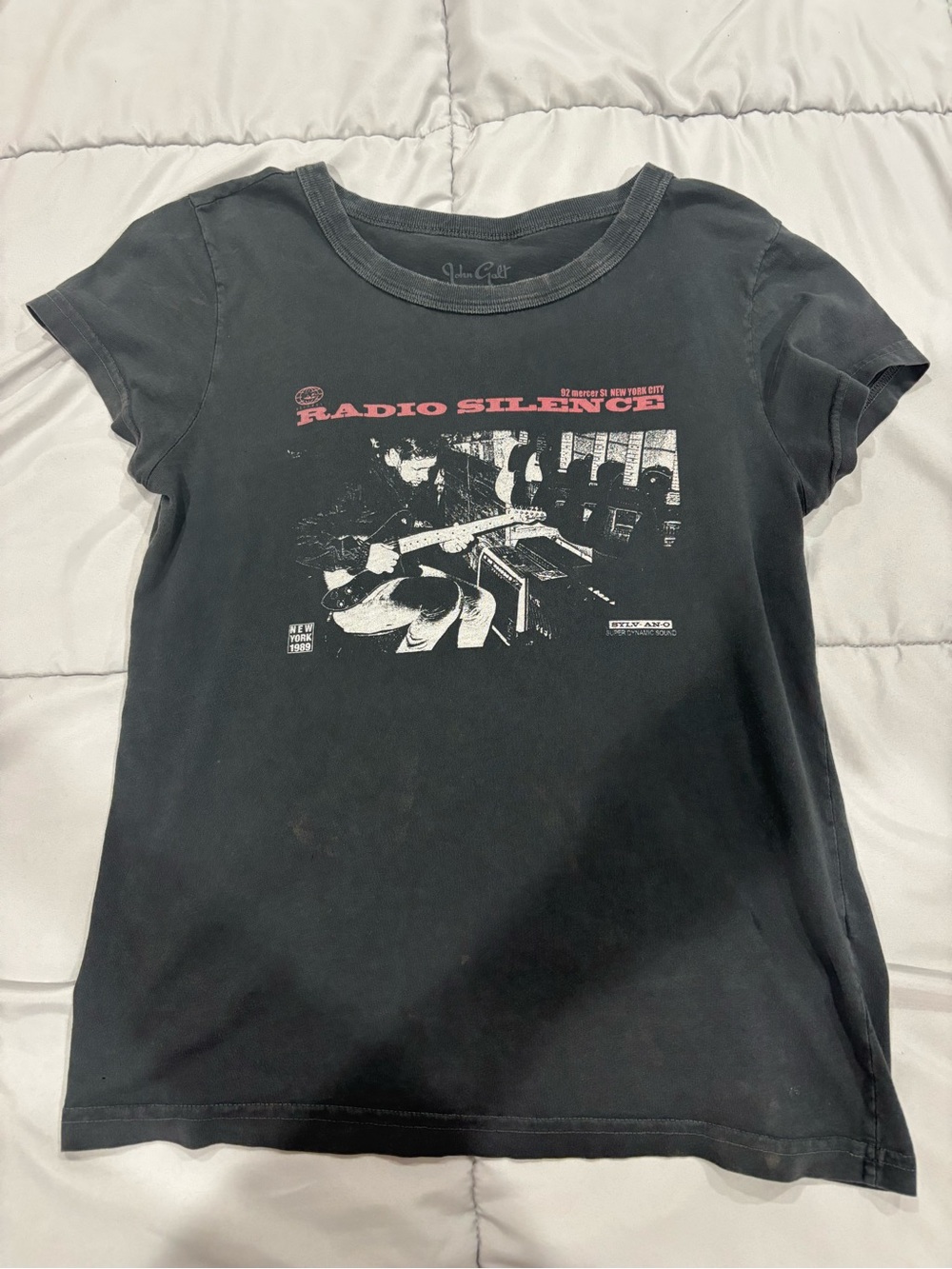 Brandy Melville Black 'Radio Silence' Graphic Tee with Red Print